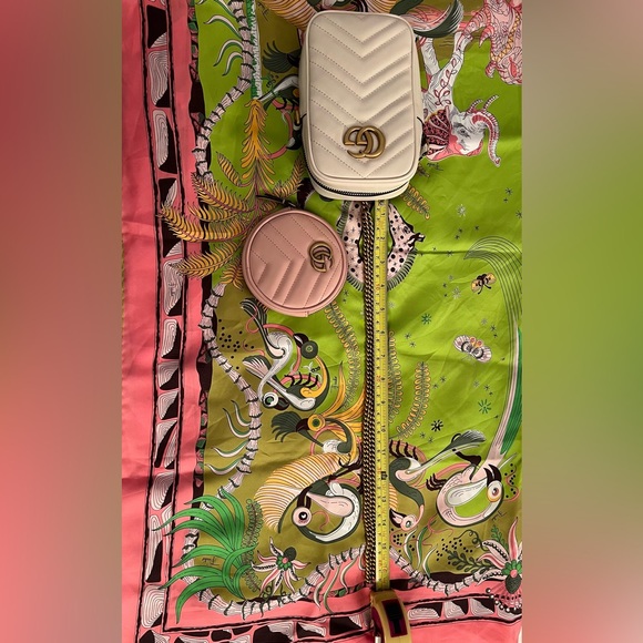 AUTHENTIC GUCCI GG Marmont Mini leather cream white pouch w/soft pink coin purse - Picture 14 of 14